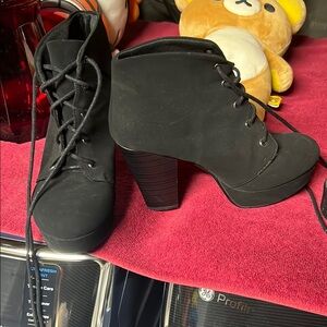 Soda Black Lace Up Boots with Chunky Heel